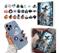 3D Halloween DIY Advent Calendar 2025, 24pcs Mini Halloween Resin Flatback Phone Accessories, Halloweens Figurines Decorations For Phone For Hair Clip For Jewelry Making For Picture Frame (B)