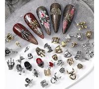 3D Halloween Nail Charms, 75 Pcs Retro Ghost Claws Spider Skull Metal Nail Art Charms Skeleton Pumpkin Nail Gems Rhinestones Nail Accessories for Nail Decorations DIY Crafts (Multi-Colored)