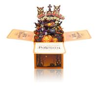3D Halloween Orange Stereo Box Greeting Card Laser Cutout with Envelop & Note, Pop up Card Decorations Gifts Suitable for Halloween Party
