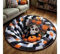 3D Halloween Round Rug - Non-slip 3D Optical Illusion Abyss Area Mat,80cm