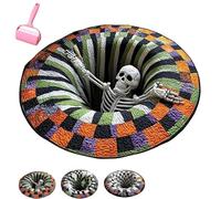 3D Halloween Rug, Candy Corn Abyss Quilted Round Mat, Soft & Non-slip Halloween Optical Illusion Rug, 3D Rugs Optical Illusion Halloween Skeleton for Living Room Bedroom Party Home (A,L-23.6in)