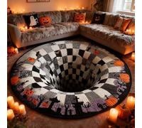 3D Halloween Rug, Optical Illusion Round Door Mat, Soft & Durable Fabric, Spooky Depth Design, Witch, Skeleton & Pumpkin Patterns, for Home Decor, Gift for Halloween Fans & Home A1 160×160cm（63"×63"）