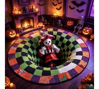 3D Halloween Rugs, 3D Optical Illusion Abyss Vortex Area Rug, Spooky Skeleton Ghost Pumpkin Pattern Carpet for Bedroom Living Room Entryway Halloween Home Party Decor (G,19.7 * 19.7in)