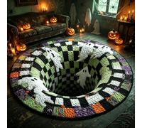 3D Halloween Rugs, 3D Optical Illusion Abyss Vortex Area Rug, Spooky Skeleton Ghost Pumpkin Pattern Carpet for Bedroom Living Room Entryway Halloween Home Party Decor (C,39.4 * 39.4in)
