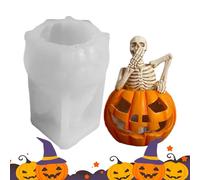 3D Halloween Silicone Mold, Skull in Pumpkin Silicone Candle Mold, Aromatherapy Resin Spooky Handmade Desktop Decor for Fondant Biscuits Chocolate Cake Candy Cupcake