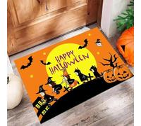 3D Halloween Theme Door Mat With Pumpkin Bat Black Cat Ghost Castle Patterns Fun Cartoon Spooky Atmosphere Decorative-50x80cm