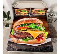3D Hamburger Super King Fitted Sheet Fast Food Printed Bed Sheets 30 cm Deep Fitted Sheets Soft Microfiber Bedding 180x200 cm with 2 Pillowcases for kids and aldults C.L1099