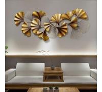 3D Handmade Golden Ginkgo Leaf Metal Wall Art Decor, Natural Home Art Decoration Wrought Iron Wall Hanging Sculpture Ornaments,140x60cm