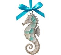 3D Handmade Sea Glass Ocean Ornament, Coastal Silver Wire Wrapped Sea Glass Christmas Tree Hanging Ornaments, Ocean-Inspired Memorial Hanging Decorations, Home Decor Gift for Beach Lovers (Seahorse)