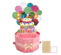 3D Happy Birthday Card Pop Up Birthday Greeting Cards for Women Men Pop Up Birthday Cake Cards with Envelop and Message Card for Wife Mom Gril Daughter Friends (Pink)