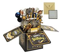3D Happy Birthday Greeting Card, Happy Birthday Pop-Up Card with Note and Envelope Creative Birthday Card for Men,Women, Kids, All Age(Black Gold)