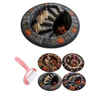 3D Haunted Staircase Round Rug, Halloween Optical Illusion ，C：16in