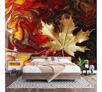 3D HD Printin Photo Wallpaper W200 x H140cm, Autumn Maple Leaf Antifouling Non-Woven Photo Mural Stickers Scarlet Fluid Large Wall Mural Wallpaper for Bedroom Sofa TV Background Wall