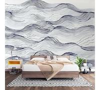 3D HD Printin Photo Wallpaper W300 x H210cm, Blue Line Wave Waves Antifouling Non-Woven Photo Mural Stickers White Large Wall Mural Wallpaper for Bedroom Sofa TV Background Wall