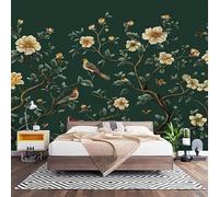 3D HD Printin Photo Wallpaper W300 x H210cm, Chinese Floral and Bird Pattern Antifouling Non-Woven Photo Mural Stickers Dark Green Large Wall Mural Wallpaper for Bedroom Sofa TV Background Wall