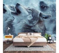 3D HD Printin Photo Wallpaper W450 x H315cm, Grey Antifouling Non-Woven Photo Mural Stickers Animal Gray Wolf Large Wall Mural Wallpaper for Bedroom Sofa TV Background Wall