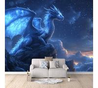 3D HD Printing Wallpapers Blue Western Dragon 200x140cm,Large Wall Mural Starry Sky Night View,Murals Suitable for Bedroom, Living Room, Children's Room, Home Decoration,TV Background Wall