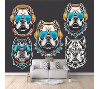 3D HD Printing Wallpapers Bully Dog 400x280cm,Large Wall Mural Sunglasses and Headphones,Murals Suitable for Bedroom, Living Room, Children's Room, Home Decoration,TV Background Wall