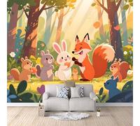 3D HD Printing Wallpapers Cartoon Animal Party 400x280cm,Large Wall Mural Fox Rabbit,Murals Suitable for Bedroom, Living Room, Children's Room, Home Decoration,TV Background Wall