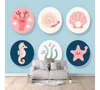 3D HD Printing Wallpapers Cartoon Coral Seaweed 200x140cm,Large Wall Mural Seahorse, Starfish, Shells,Murals Suitable for Bedroom, Living Room, Children's Room, Home Decoration,TV Background Wall