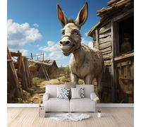 3D HD Printing Wallpapers Cartoon Donkey 300x210cm,Large Wall Mural Farm,Murals Suitable for Bedroom, Living Room, Children's Room, Home Decoration,TV Background Wall