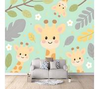 3D HD Printing Wallpapers Cartoon Giraffe 200x140cm,Large Wall Mural Green Leaves,Murals Suitable for Bedroom, Living Room, Children's Room, Home Decoration,TV Background Wall