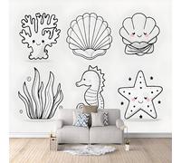 3D HD Printing Wallpapers Cartoon Seahorse and Starfish 400x280cm,Large Wall Mural Shell Coral,Murals Suitable for Bedroom, Living Room, Children's Room, Home Decoration,TV Background Wall