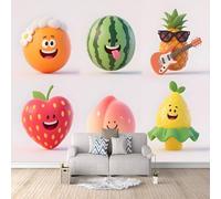 3D HD Printing Wallpapers Cartoon Watermelon Strawberry 300x210cm,Large Wall Mural Orange Peach,Murals Suitable for Bedroom, Living Room, Children's Room, Home Decoration,TV Background Wall