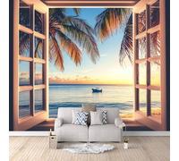 3D HD Printing Wallpapers Coconut Tree On The Sea 400x280cm,Large Wall Mural Scenery Outside The Window,Murals Suitable for Bedroom, Living Room, Children's Room, Home Decoration,TV Background Wall