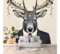 3D HD Printing Wallpapers Elk in A Suit 300x210cm,Large Wall Mural Flowers,Murals Suitable for Bedroom, Living Room, Children's Room, Home Decoration,TV Background Wall