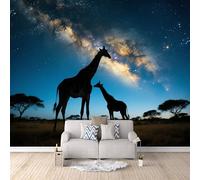 3D HD Printing Wallpapers Giraffe 200x140cm,Large Wall Mural Grassland Night Scene,Murals Suitable for Bedroom, Living Room, Children's Room, Home Decoration,TV Background Wall