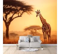 3D HD Printing Wallpapers Giraffe 400x280cm,Large Wall Mural Grassland Sunset,Murals Suitable for Bedroom, Living Room, Children's Room, Home Decoration,TV Background Wall