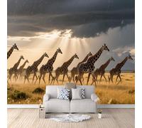 3D HD Printing Wallpapers Giraffe Migration 200x140cm,Large Wall Mural Grassland,Murals Suitable for Bedroom, Living Room, Children's Room, Home Decoration,TV Background Wall