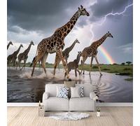 3D HD Printing Wallpapers Giraffe Migration 400x280cm,Large Wall Mural River Lightning,Murals Suitable for Bedroom, Living Room, Children's Room, Home Decoration,TV Background Wall