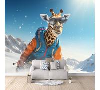 3D HD Printing Wallpapers Giraffe Skiing 400x280cm,Large Wall Mural Snow Mountain,Murals Suitable for Bedroom, Living Room, Children's Room, Home Decoration,TV Background Wall