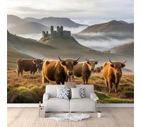 3D HD Printing Wallpapers Highland Cows 300x210cm,Large Wall Mural Autumn Landscape,Murals Suitable for Bedroom, Living Room, Children's Room, Home Decoration,TV Background Wall