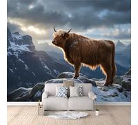 3D HD Printing Wallpapers Highland Cows 300x210cm,Large Wall Mural Snow Mountain,Murals Suitable for Bedroom, Living Room, Children's Room, Home Decoration,TV Background Wall