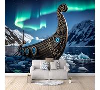 3D HD Printing Wallpapers Nordic Dragon Boat 300x210cm,Large Wall Mural Snow Mountain,Murals Suitable for Bedroom, Living Room, Children's Room, Home Decoration,TV Background Wall