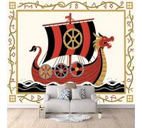 3D HD Printing Wallpapers Norse Mythology 200x140cm,Large Wall Mural Dragon Boat,Murals Suitable for Bedroom, Living Room, Children's Room, Home Decoration,TV Background Wall