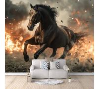 3D HD Printing Wallpapers Running Dark Horse 200x140cm,Large Wall Mural Flames of War,Murals Suitable for Bedroom, Living Room, Children's Room, Home Decoration,TV Background Wall