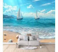 3D HD Printing Wallpapers Sailing Boat On The Sea 200x140cm,Large Wall Mural Beach Shells,Murals Suitable for Bedroom, Living Room, Children's Room, Home Decoration,TV Background Wall