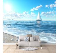 3D HD Printing Wallpapers Sailing Boat On The Sea 400x280cm,Large Wall Mural Beach,Murals Suitable for Bedroom, Living Room, Children's Room, Home Decoration,TV Background Wall