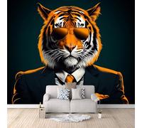 3D HD Printing Wallpapers Tiger in A Suit 200x140cm,Large Wall Mural Sunglasses,Murals Suitable for Bedroom, Living Room, Children's Room, Home Decoration,TV Background Wall