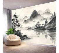 3D HD Printing Wallpapers Traditional Chinese Landscape Plant Pine, Large Cream Wall Mural for Bedroom Living Room Children's Room Home Decoration, 200 x 140 cm (W x H) Photo Wallpaper