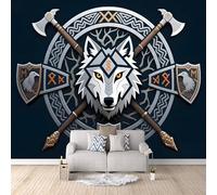 3D HD Printing Wallpapers Wolf 200x140cm,Large Wall Mural Norse Runes,Murals Suitable for Bedroom, Living Room, Children's Room, Home Decoration,TV Background Wall