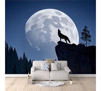 3D HD Printing Wallpapers Wolf 300x210cm,Large Wall Mural Forest Night Scene,Murals Suitable for Bedroom, Living Room, Children's Room, Home Decoration,TV Background Wall