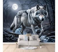 3D HD Printing Wallpapers Wolf 400x280cm,Large Wall Mural Forest Night Scene,Murals Suitable for Bedroom, Living Room, Children's Room, Home Decoration,TV Background Wall