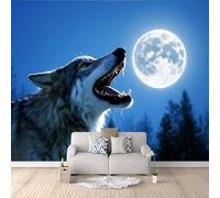3D HD Printing Wallpapers Wolf Animal 400x280cm,Large Wall Mural Moon,Murals Suitable for Bedroom, Living Room, Children's Room, Home Decoration,TV Background Wall