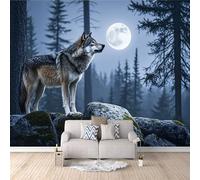 3D HD Printing Wallpapers Wolf Moon 200x140cm,Large Wall Mural Forest Night Scene,Murals Suitable for Bedroom, Living Room, Children's Room, Home Decoration,TV Background Wall