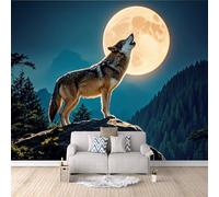 3D HD Printing Wallpapers Wolf Moon 300x210cm,Large Wall Mural Forest Night Scene,Murals Suitable for Bedroom, Living Room, Children's Room, Home Decoration,TV Background Wall